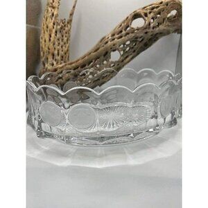 Vintage Fostoria Clear Frosted Coin Ware Oval Bowl Dish